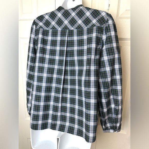New J.CREW Embellished Tartan Plaid Shirt Blouse Green Sequin Beaded Snowflake - Picture 10 of 16